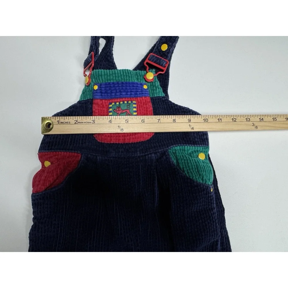 Vtg 90s Gymboree Rainbow Label Blue Lion Overalls Size Small Colorblock XS